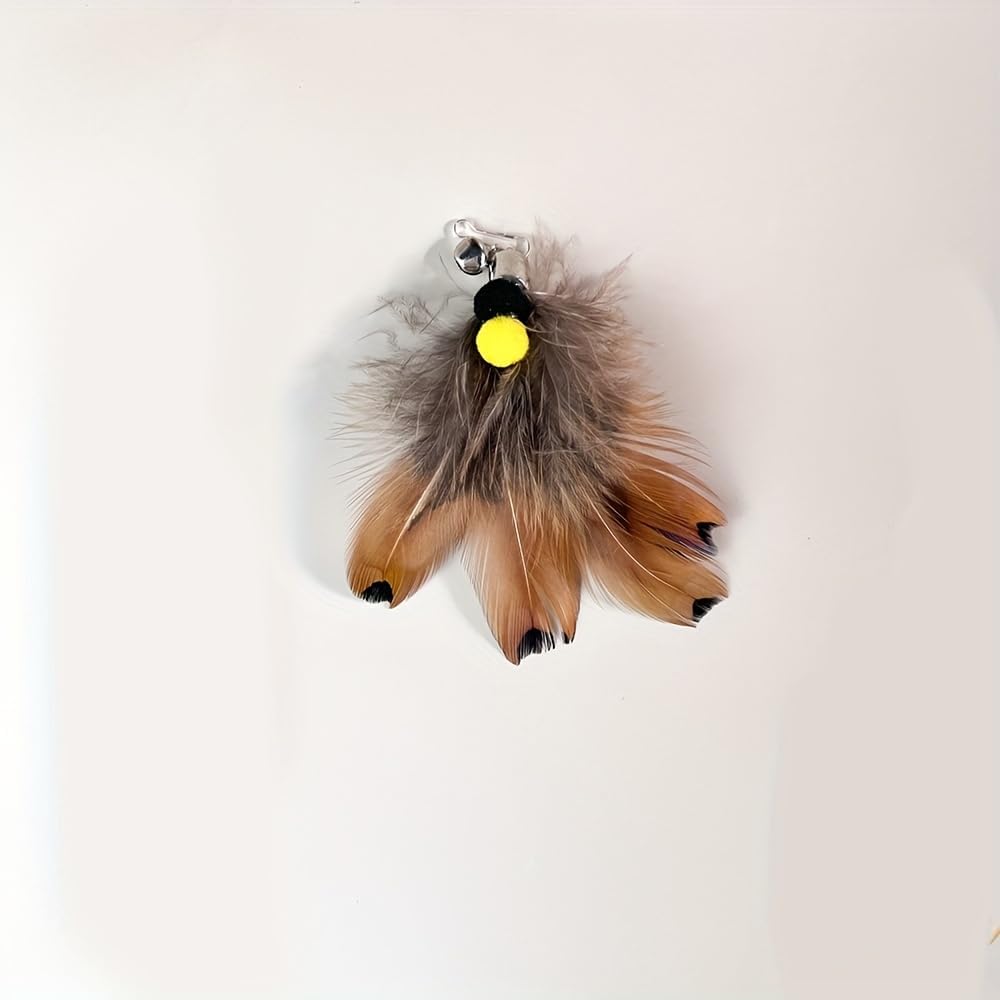 Cat ect Feather Toy Wand Replacement,Cat Toys Feather Refills,Set of 6 Replacement Heads with Bells,Natural Feather Interactive Cat Toys (Style A)