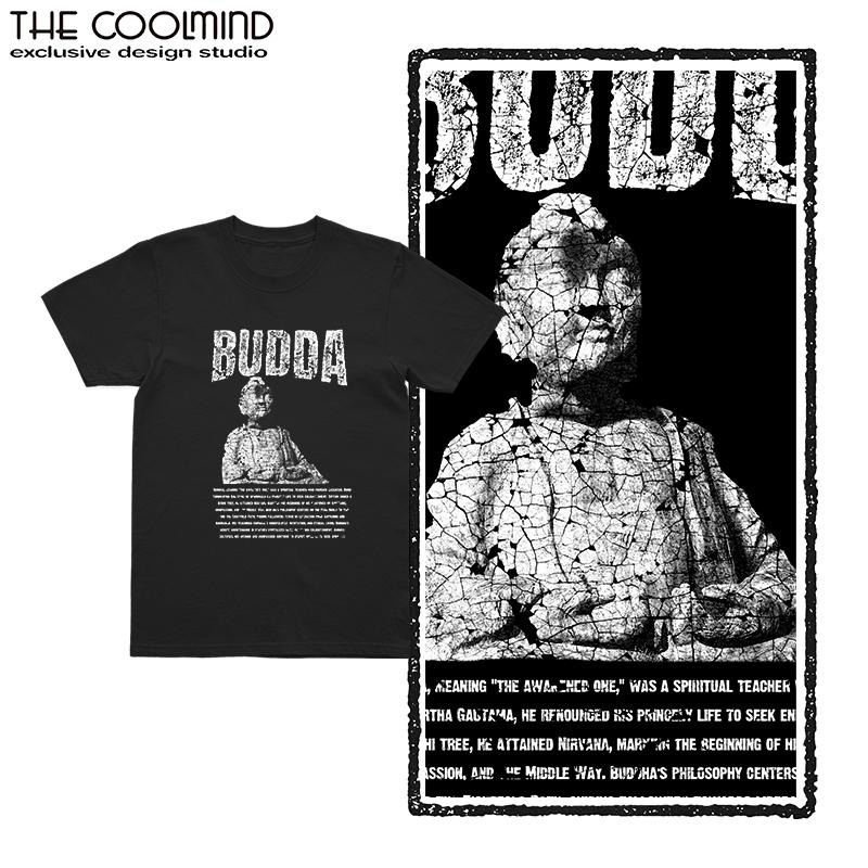 Coolmind U0003-T2 100% Cotton Cool Budda Statue Print Men T Shirt Exclusive Graphic Tshirt Men Big Size Tee Shirts