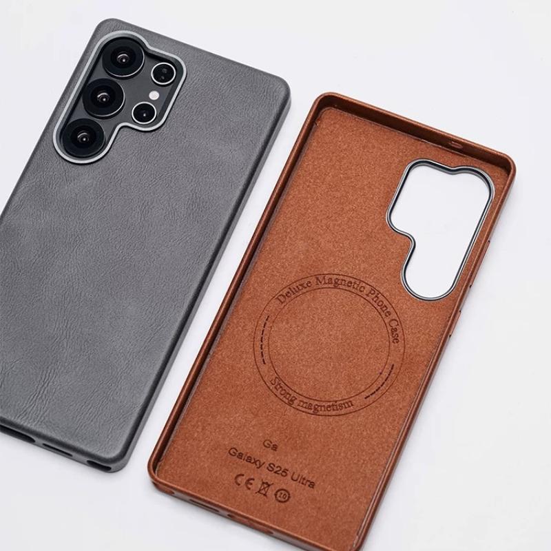 For Samsung Galaxy S23 S24 S25 Ultra Case For MagSafe Magnetic Luxury Vintage Style Leather Cover Fingerprint-Resistant Bumper