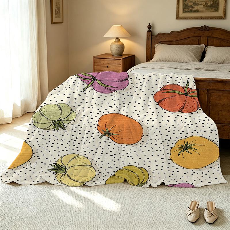 Soft Tomato Series Flannel Fleece Blanket Breathable All-Season Thin Throw, Cute Design for Home, Office, Xmas & Halloween, Cozy Home Decor