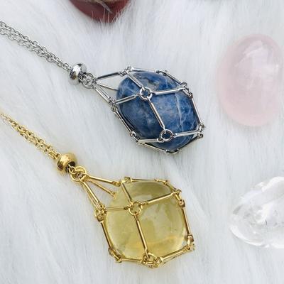 Colar de gaiola com suporte de cristal prateado, colares de corrente intercambiáveis, uso diário