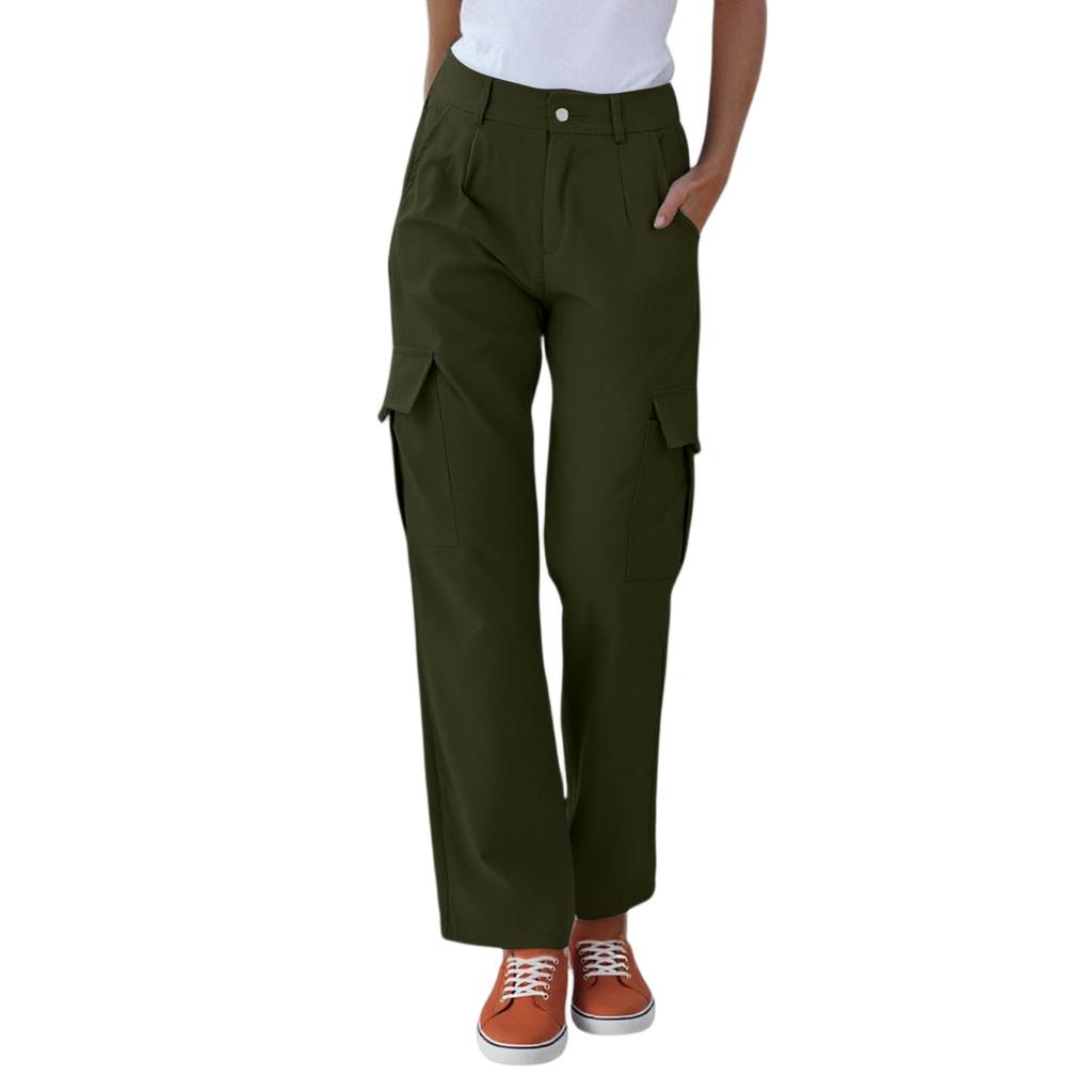 Women's Casual Lightweight Hiking Pants High Waist Beltless Straight Leg Loose 4 Pockets  Cargo Pants