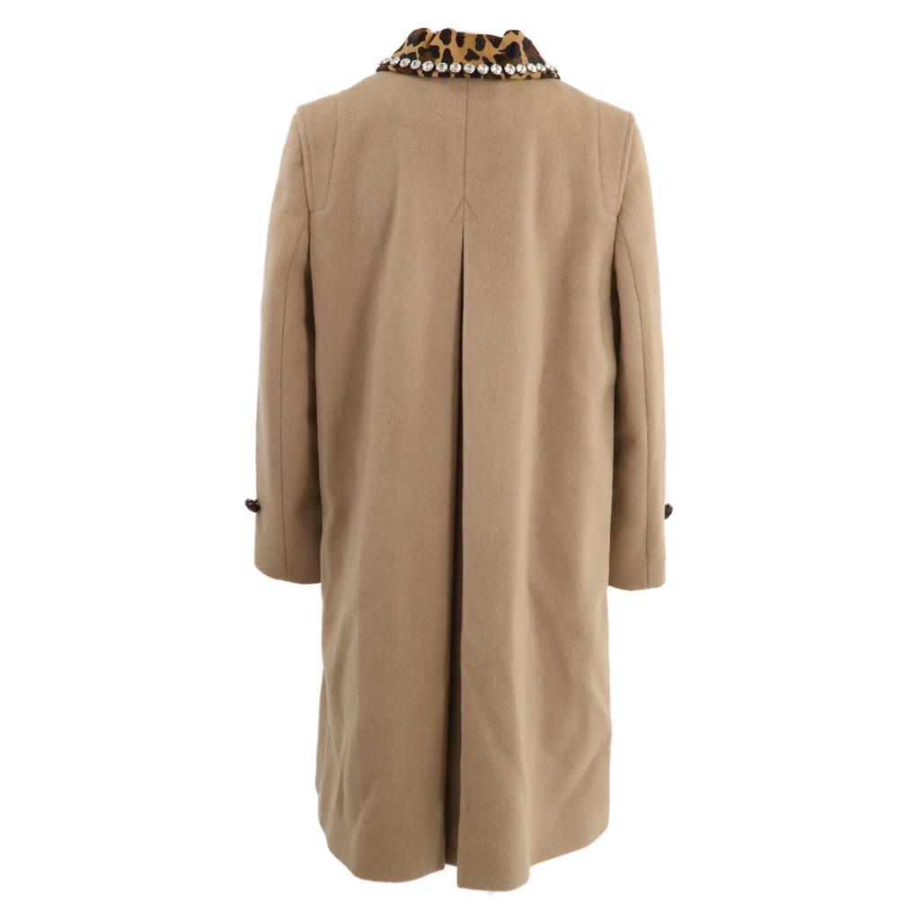 MIUMIU [Good condition/Domestic regular] Single-breasted beaded collar coat 40 beigeUsed