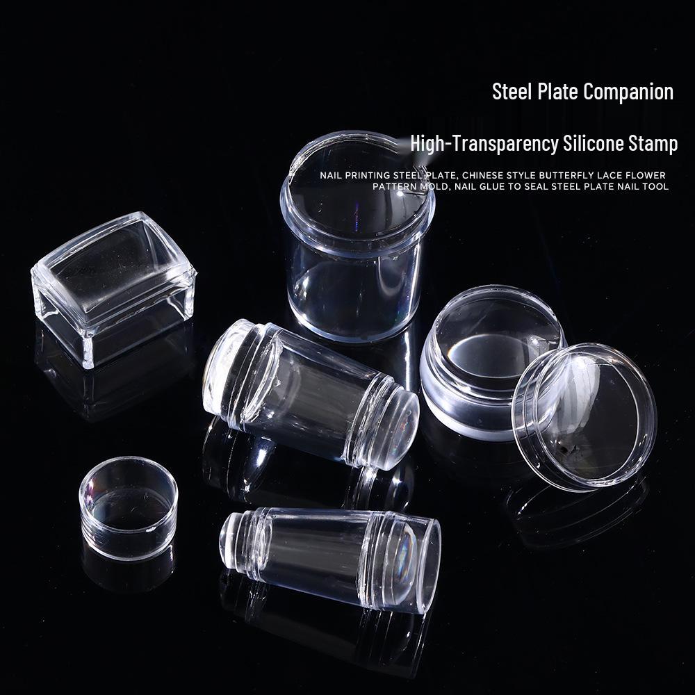 Silicone Nail Art Stamp with Lid and Steel Plate Stamping Template