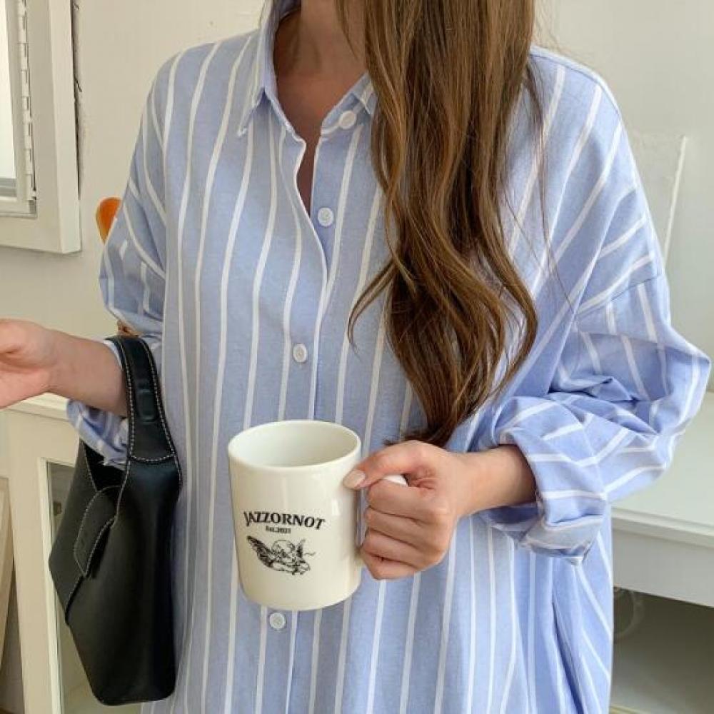 New Arrivals Open Run Hotami Women Long Sleeve Casual Oversized Striped Shirt