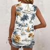 Dámské letní ležérní plisované tílko bez rukávů se čtvercovým výstřihem s potiskem