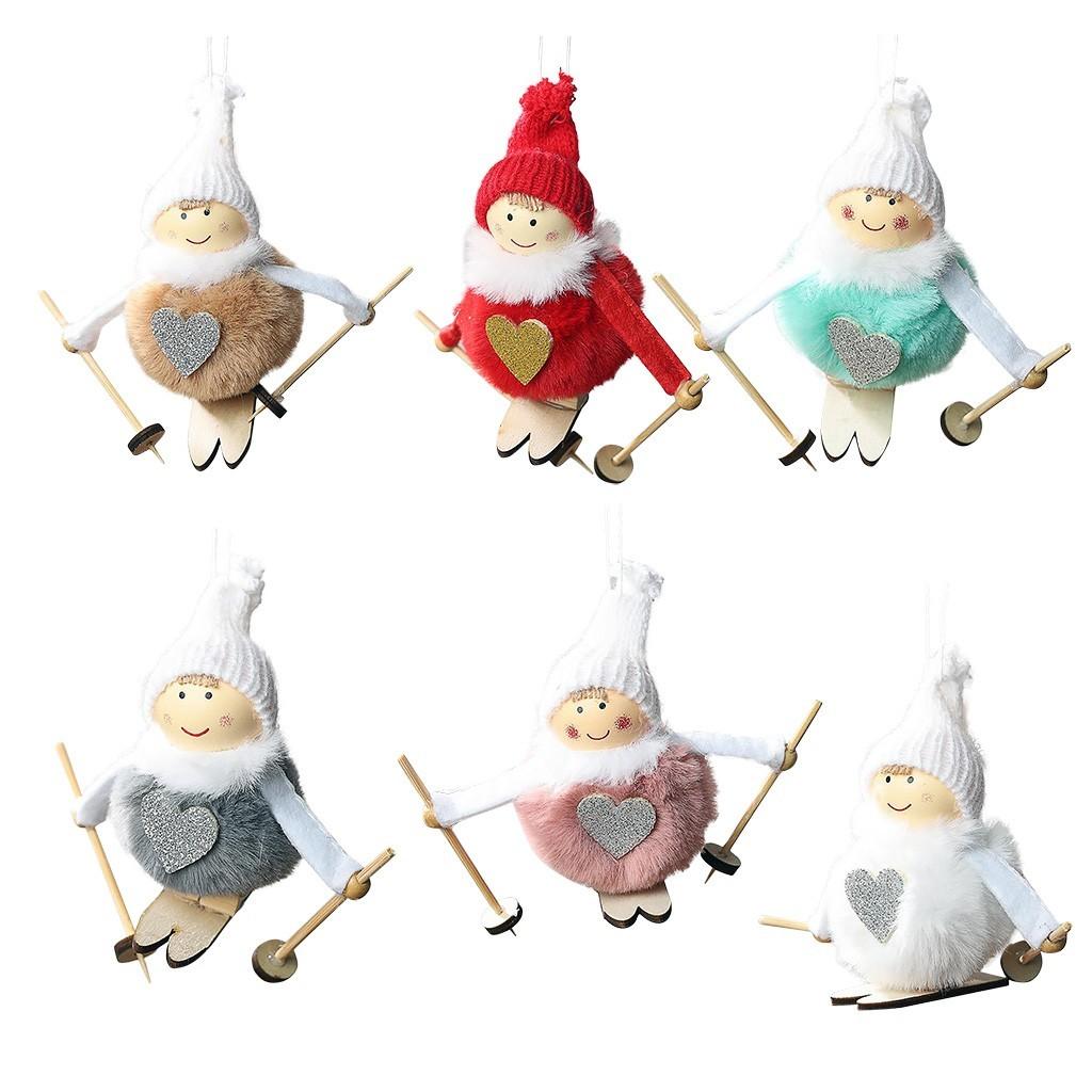 

6PC Christmas Tree Decoration Pendant Wool Feather Ski Doll Toy Pendant Pendant