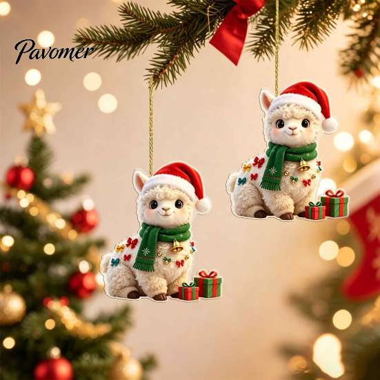 Holiday Celebration Ornaments for Family 2Pcs Christmas Alpaca Hanging Ornaments, 2D Flat Acrylic Decoration, Seasonal Festive Room Decorations