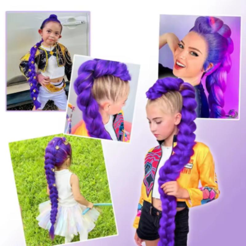 26inch Extra Long Synthetic Purple Braided Wig Shimmering Metallic Kids Christmas Costume Hairpiece Rumi Collection