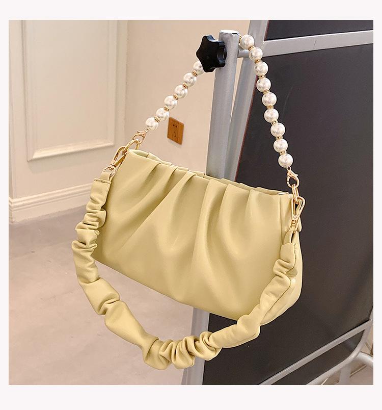 Niche design bag 2025 new women's bag simple shoulder bag wrinkle cloud bag pearl chain messenger bag