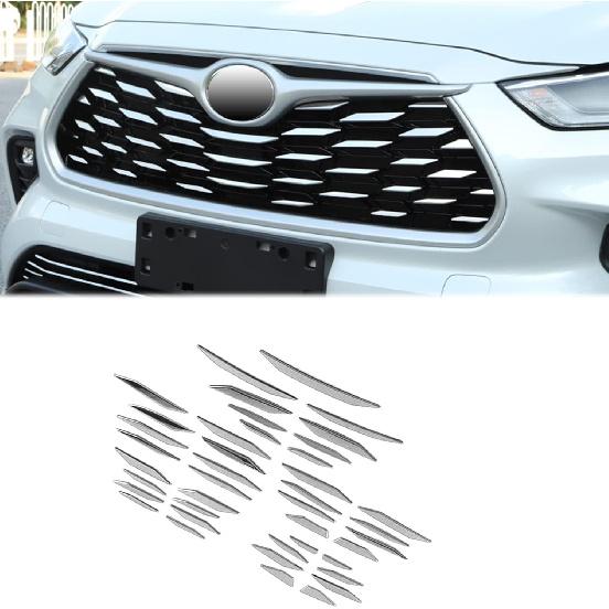 Front Grill Grille Mesh Cover for Toyota Highlander 2020 2021 2022 2023 Chrome Stainless Front Bumper Grille Decal Trim 41pc