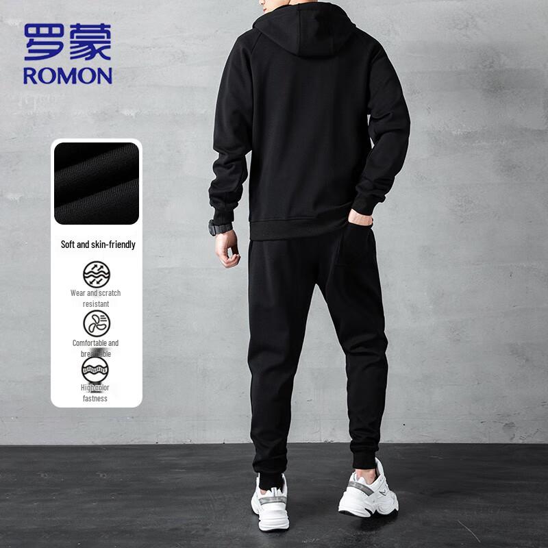 ROMON Men's Casual Sport Hooded Tracksuit Set
