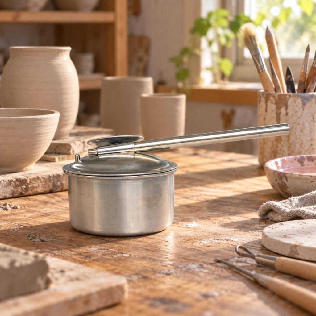 GlazeBlowing Pot Detachable Stainless Steel Glaze with Spout Silver Pottery Tool for Potters,