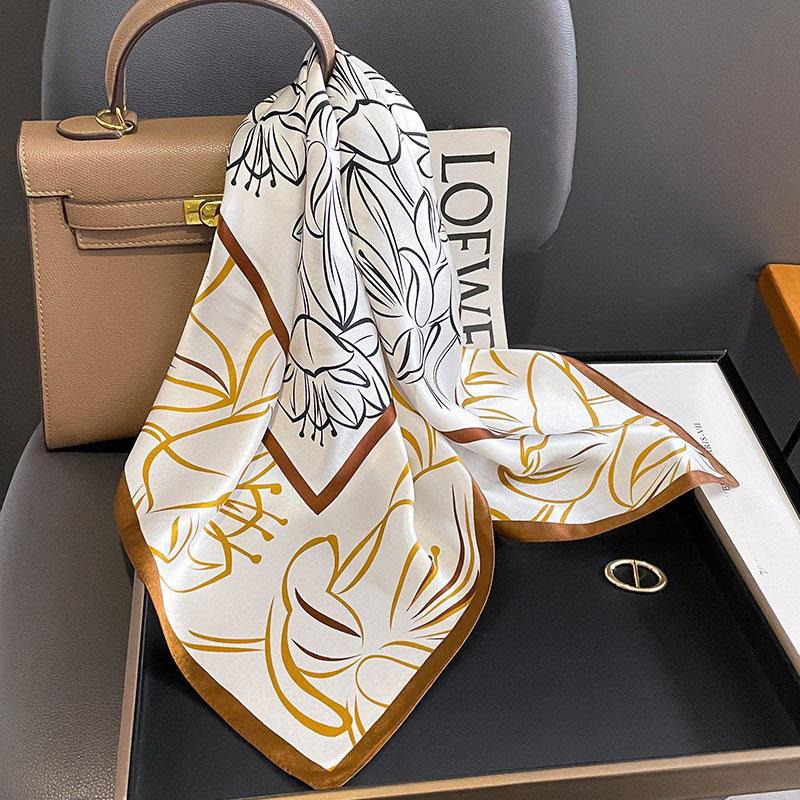 Szalik 100% Jedwab Damski Jedwab Morwowy Luksusowy Wysoka Jakość Kwadratowy Modny Nadruk Chustka do Włosów Chustka na Szyję Szal Damski Zawijki Hidżab Bandana Szaliki