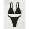 New Bikini Solid Color Triangle Cup Backless Sexy Bikini Swimsuit for Women