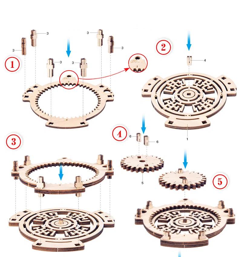 Drewniane Mechaniczne Koła Zębate Model Puzzle 3D Kreatywny Prezent Dla Dzieci Zabawka do Nauki Przez Praktykę Łamigłówka Edukacyjna Zabawna Aktywność