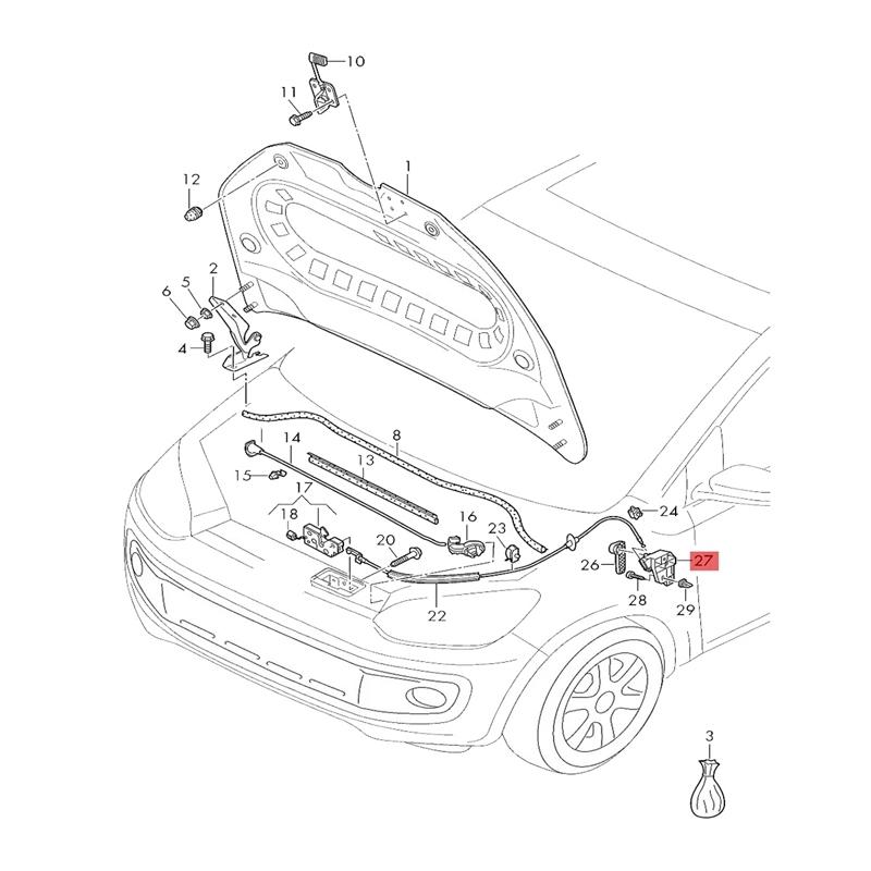 Rukojeť a držák pro uvolnění kapoty vozu pro-Polo Golf 5 6 Passat B6 B7 CC Jetta Tiguan Q3 UP 1K1823633B 1J182353 LHD