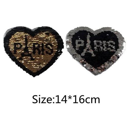 1Pc Reversible Change Color Sequins LOVE Letters Love Heart Sew on Patches for Clothes DIY Patch Applique Crafts