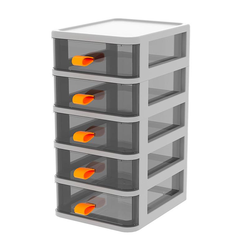 Schreibtisch-Aufbewahrungsbox vom Typ Schublade Transparentes Schreibtisch-Schreibwaren-Organizer mit orangefarbenem Griff 3 Schichten