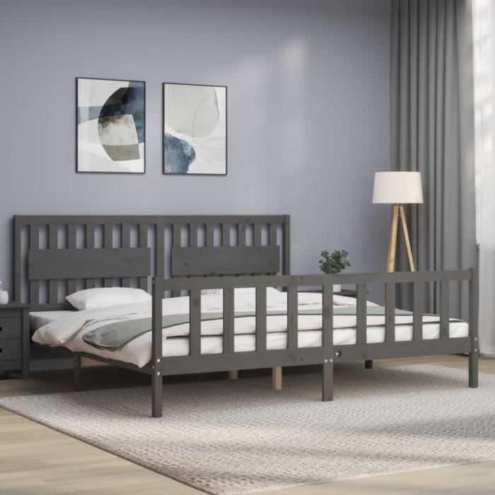 VidaXL Cadre de lit avec tête de lit gris 200x200 cm bois massif 3192448