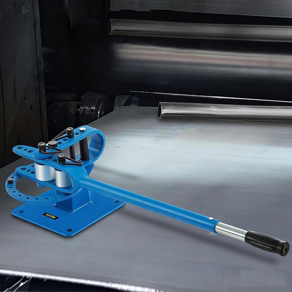 YP-9 Manual Bench Top Compact Bender Pipe Bending Machine 7 Dies 1-3inch Metal Fabrication Tube Rod Pipe Bender 44ft Mount Powdercoat Telescoping