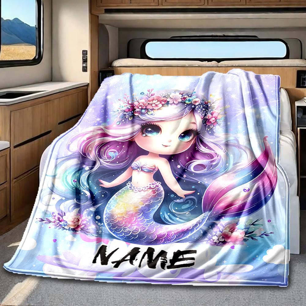 Enchanted Mermaid With Floral Crown And Tail Blanketcustomizable With Your Namecomfortable And Stylish Perfect For Travel Beds Chairs Offices Sofas