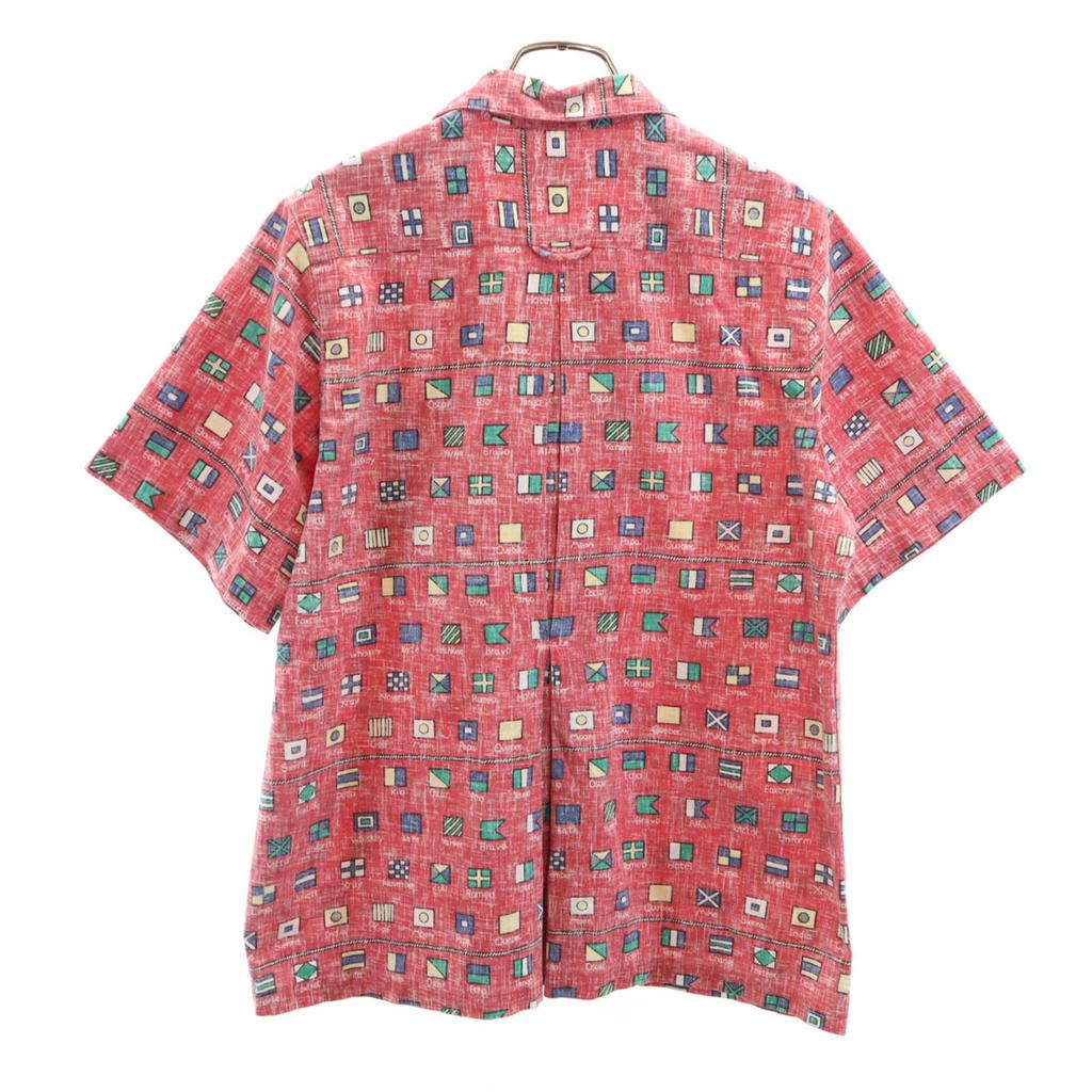 Reyn Spooner 80s Vintage Gold Tag Reverse Print Flag Pattern Short Sleeve Aloha Shirt Women Used