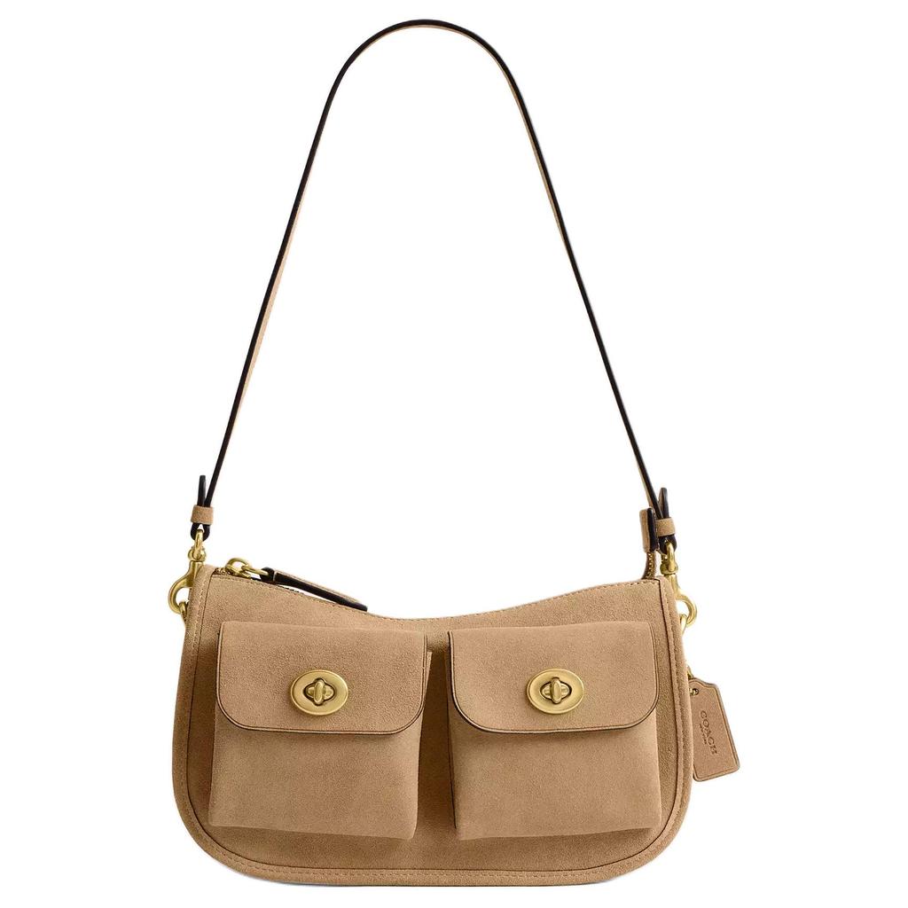 Coach Turnlock Waverly Double Lock Removable Chain Strap Suede Leather And Refined Calfskin Crossbody Bag Women Crossbody Bag Brown CEA86-B4XIB
