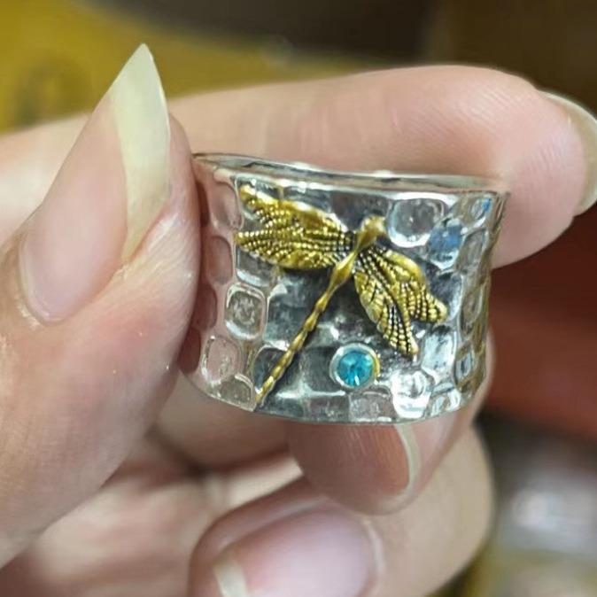 He Cheng Natural Gemstone Moonstone Women's Vintage Engagement Ring