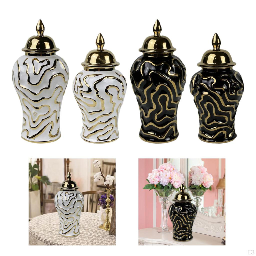 Ceramic Flower Vase Porcelain Ginger Jar with Lid Storage Tank for Floral Arrangement,