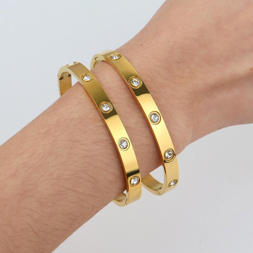 Leichter Luxus Premium Oval Voll Diamant Schnalle Titanstahl Armband
