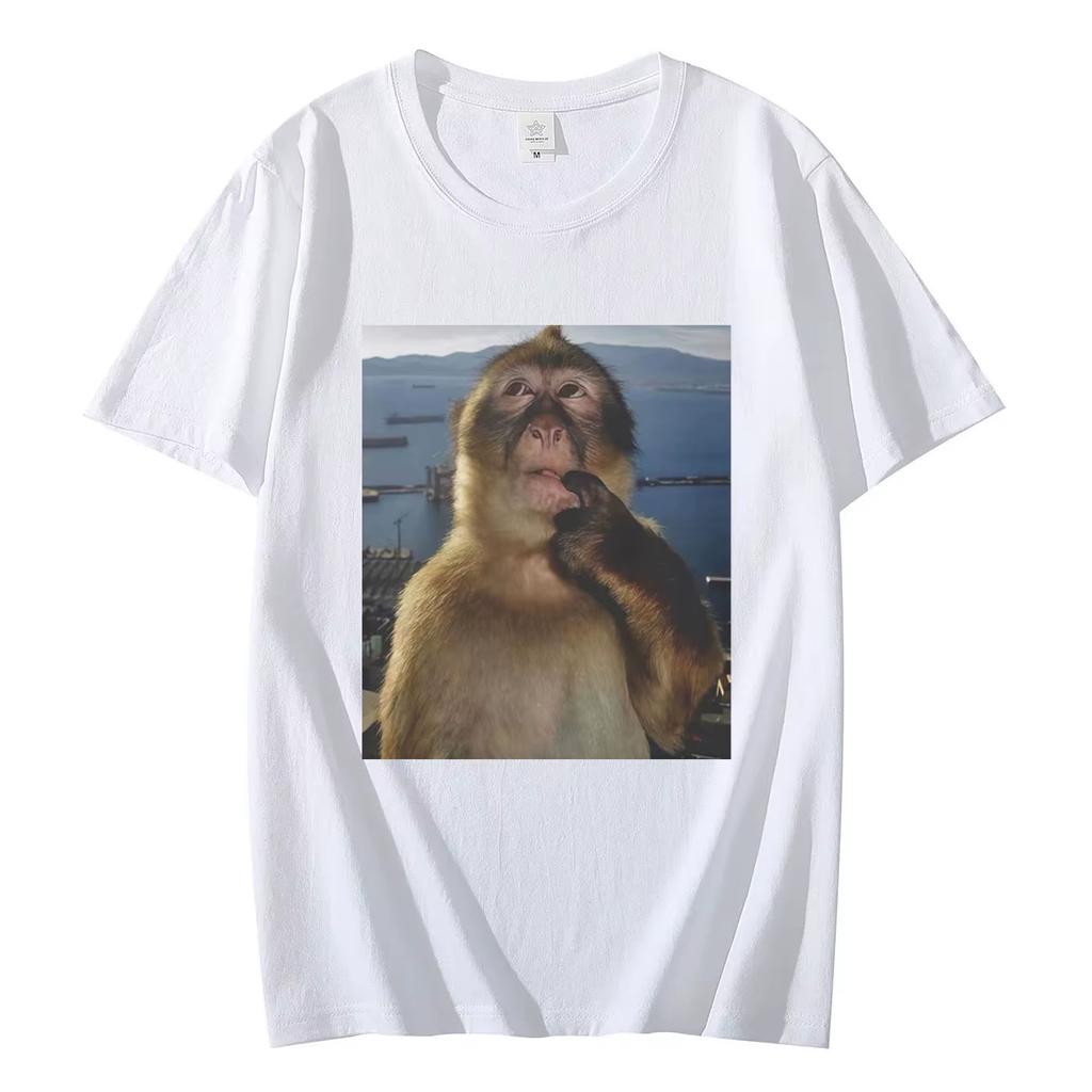 Unisexs Funny Thinking Monkey Meme Tshirt Casual Graphics Unisex Cotton Tee Loose Short Sleeve Tops Streetwear Unisex Allseason
