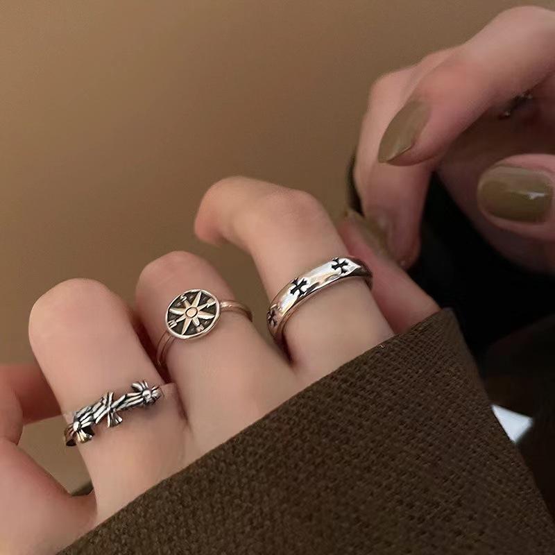 Verstellbares Ring-Set im koreanischen Stil für Damen - Enthält offene Zeigefinger- und Kettenringe