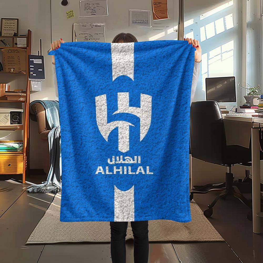 1Pc Al-Hilal Saudi Football Club Print Flannel Blanket High Quality Warm Comfortable Cover for All Seasons Perfect for Gifts Home Decor