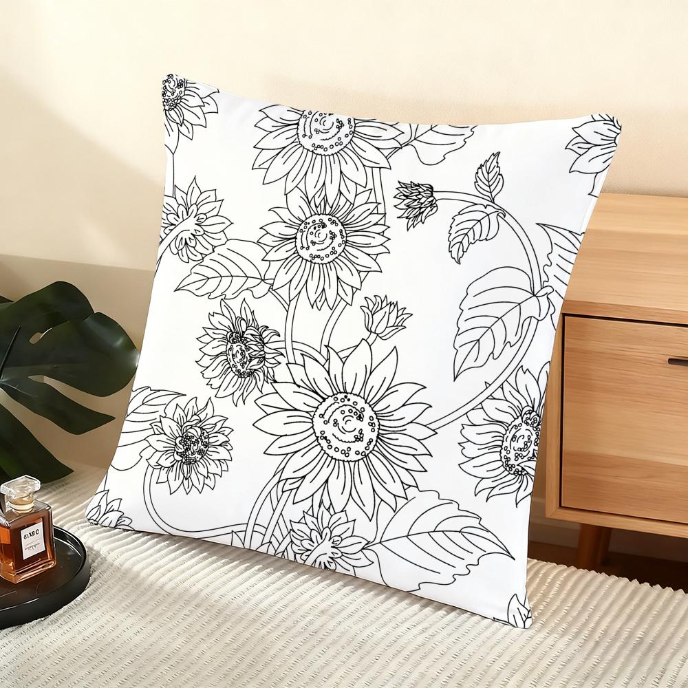 Sunflower Pattern Cushion Cover Soft Short Plush Pillow Cover Smooth Cozy Texture Aesthetic Cushion Case Home Decor