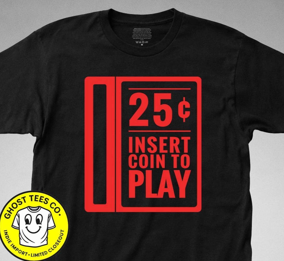 INSERT COIN T-shirt arcade gamer room video game cabinet man cave claw joystick L
