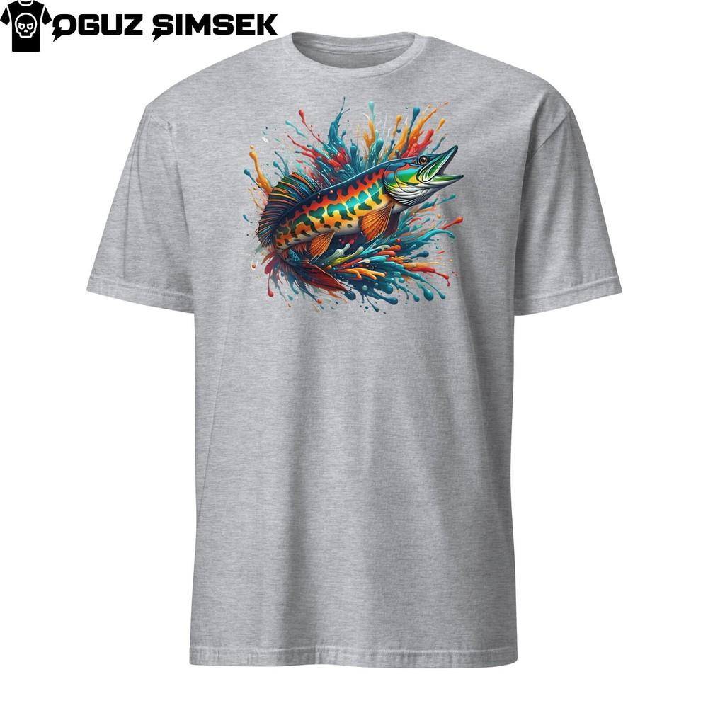 

Short-Sleeve Unisex T-Shirt Colorful Northern Pike Fish Trout Splash Design S