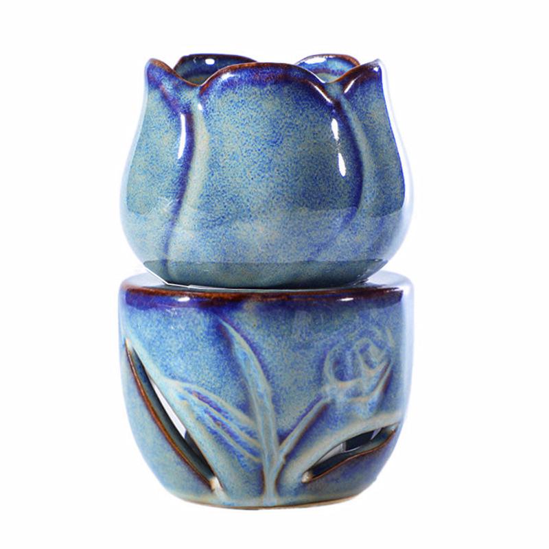 L17 Tulip Ceramic Incense Burner: Large Capacity Aroma & Essential Oil Candle Holder