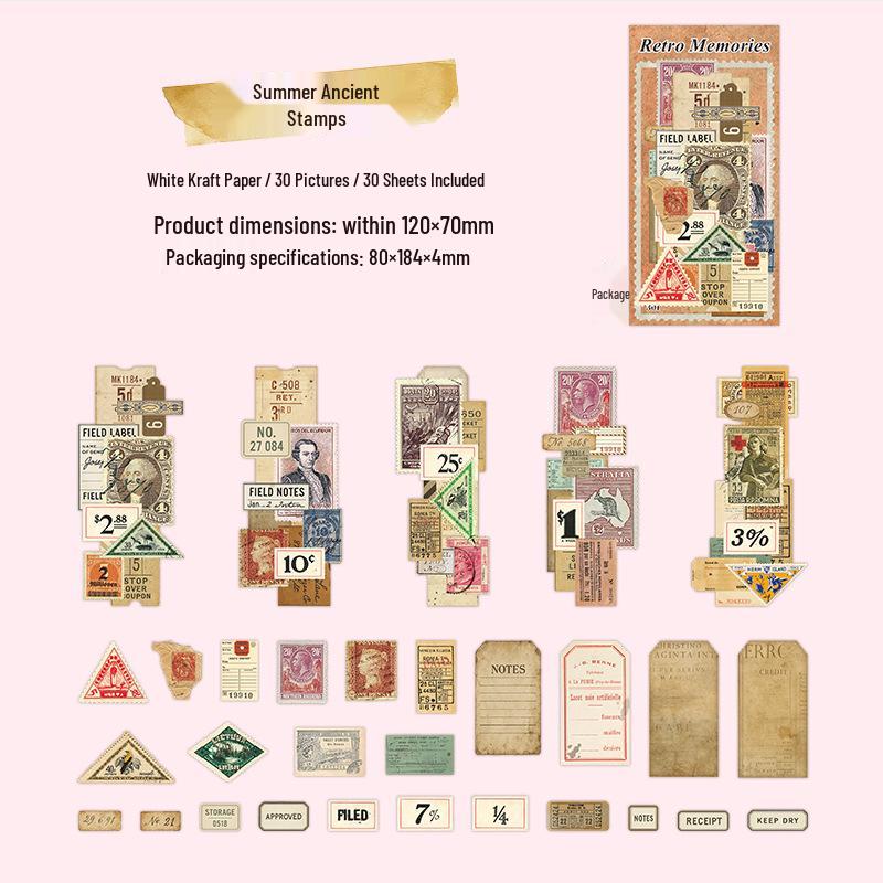Beautiful Day White Kraft Paper Sticker Pack: 30 Retro Memory Journal DIY Decorative Collage Sheets