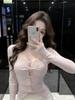 Women's Lace Patchwork Twisted Hollow Long Sleeve Slim Fit Top