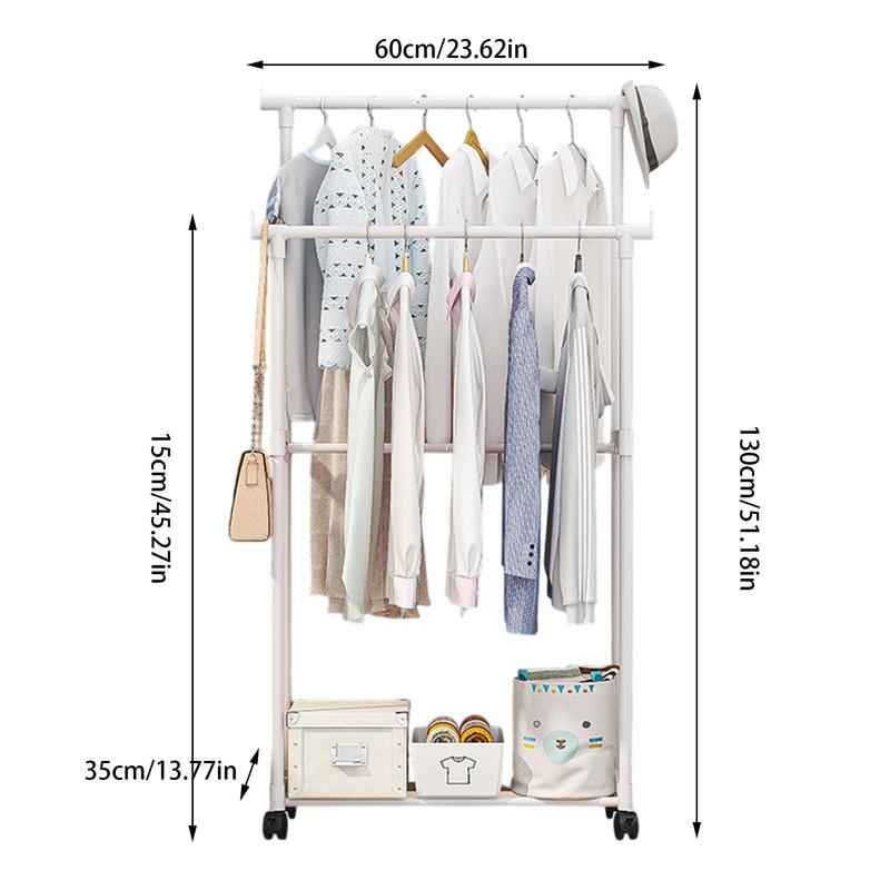 Double Clothes Rack Metal Heavy Duty Clothing Rack Rolling Closet Organizers And Storage Multi-Functional Wardrobe Space Saver