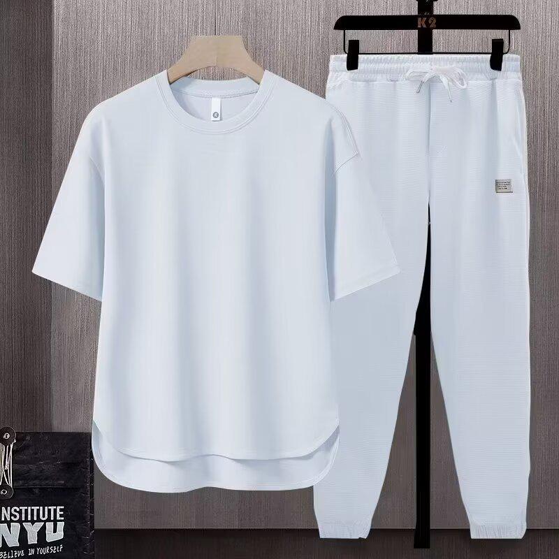 Ice Degree Men's Minimalist Summer Two-Piece Set: Trendy Loose Shorts & Long Pants