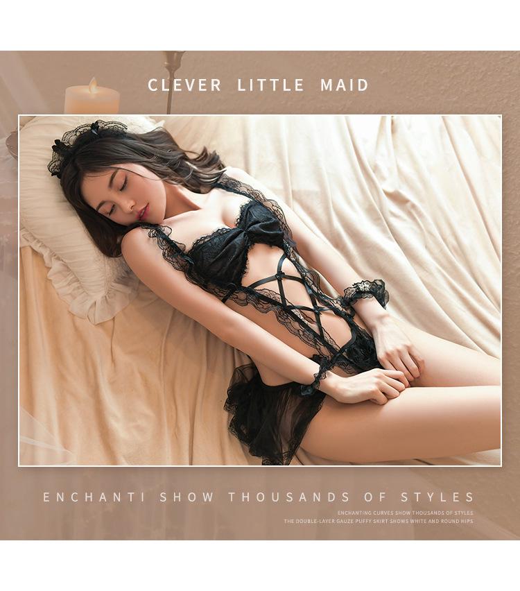 Alluring Lace Maid Outfit: Open Crotch Lingerie Set for Tempting Role Play