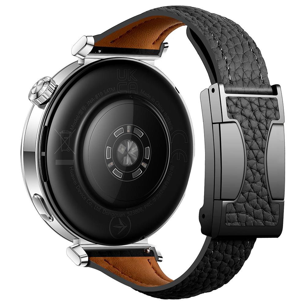 

22mm Genuine Cow Leather Strap for Huawei Watch GT 5 Pro 46mm/GT 5 46mm/GT 4 46mm Litchi Texture Magnetic Buckle Watch Band Black