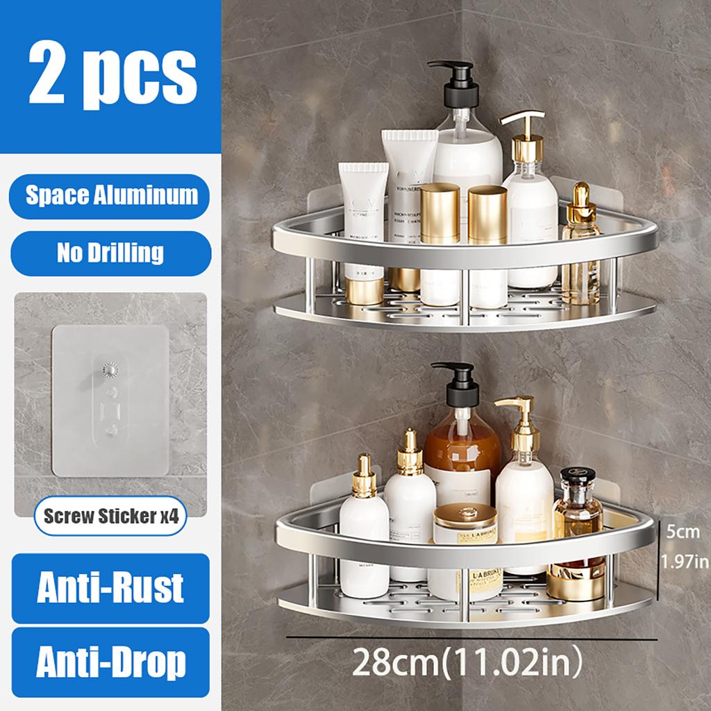 2PCS Bathroom Storage Rack - Bathroom Holeless Storage Shelf for the Toilet. Space Aluminum Wall-mounted Toilet and Sink Storage Rack.