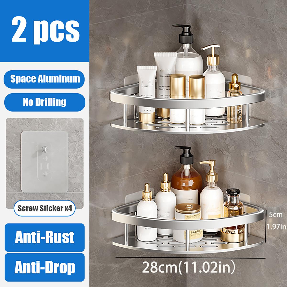 

2PCS Bathroom storage rack - Bathroom holeless storage shelf for the toilet. Space aluminum wall-mounted toilet and sink storage rack. 28*20*5cm*2pcs срібний