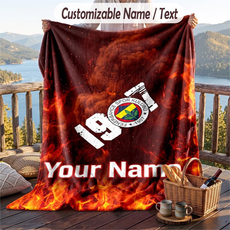 Flannel Blanket Fenerbahçe FC Print Custom Name Text Soft Throw for Sofa Bed