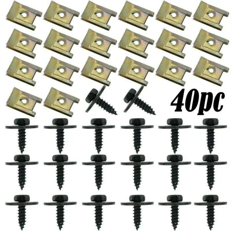 40pcs Chassis Engine Guard Metal Nut/Screw Washers U-Shape Clip For BMW E46 E92 E90 F10 Car Fender Bumper Cross Head Screws