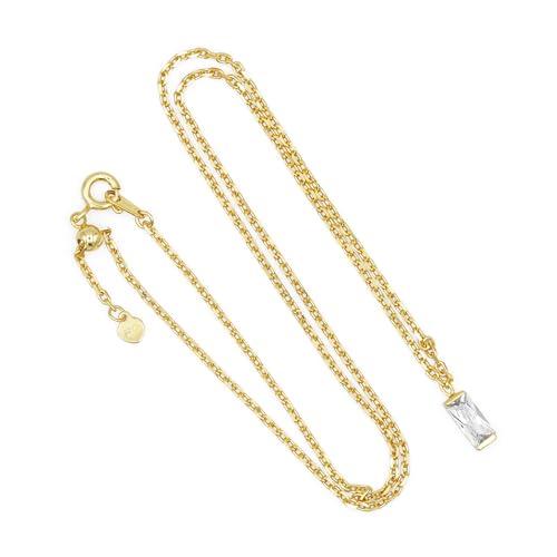 Takeda Jewelry Crystal Bar Pendant Necklace, Silver/Gold, Rectangular Design (Yellow Gold)