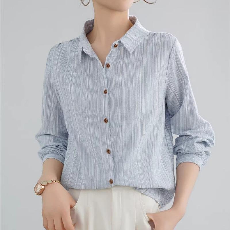 Весна-Лето Новая Синяя Полосатая Женская Простая Кардиган-Рубашка с Длинным Рукавом в Стиле Коммьютер S синий